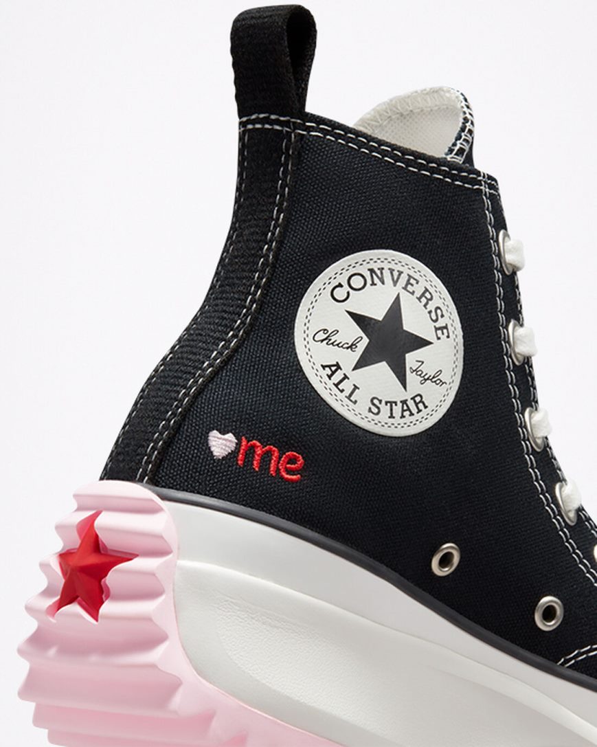 Dámské Boty Na Platformy Converse Run Star Hike Embroidered Hearts Vysoké Černé Červené | CZ TLWH51